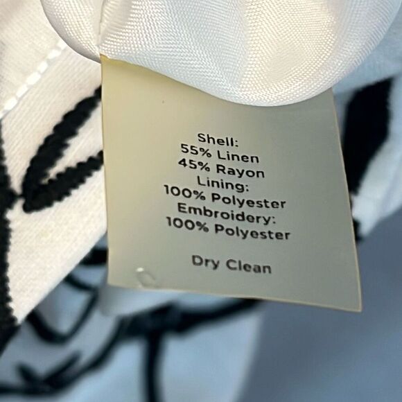 TALBOTS Dress Womens Size 14P White Black Linen Blend Embroidered Bamboo Sheath - Picture 6 of 11